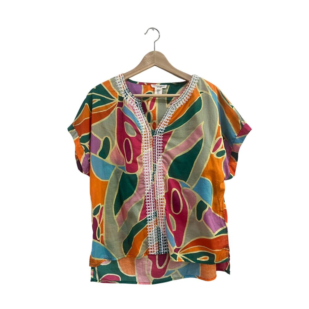 Christian Siriano NY Abstract Print Cotton Tunic Top Size M Boho Artisan‎